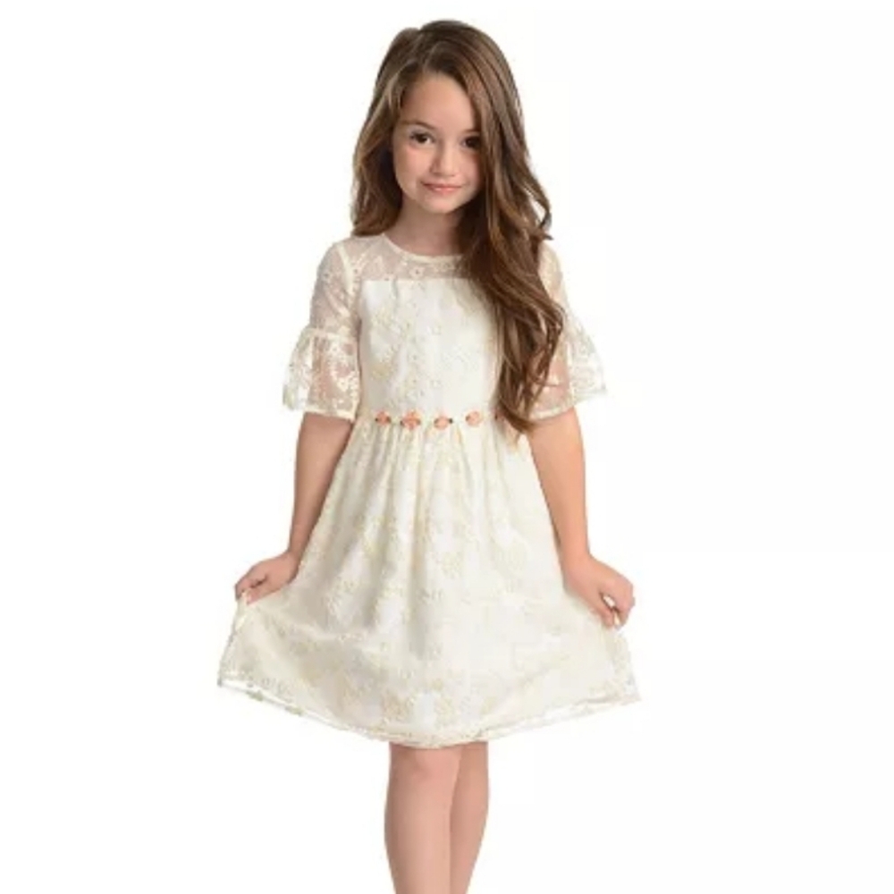 Laura Ashley Cream Lace Floral Appliqué Girls Formal Dress